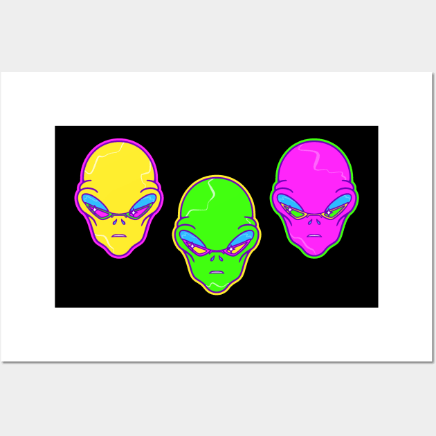 Three Alien Psychedelic Wall Art by yoy vector